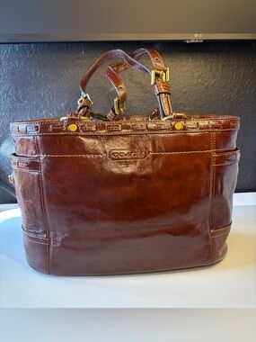 Coach Patent Leather Shoulder Tote with Gold Hardware! #11500